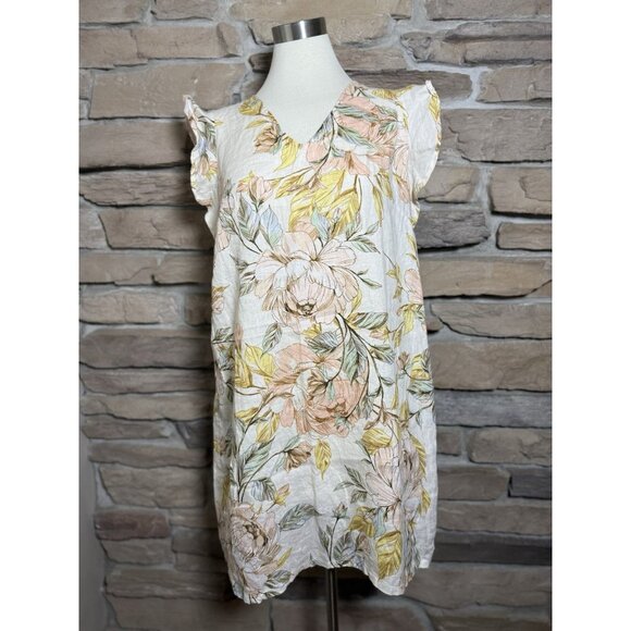 Nicole Miller New York Floral Linen Shift Dress Women’s Size Large - Picture 1 of 7